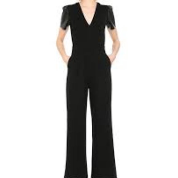 Michael Kors black jumpsuit with faux leather sleeves - Picture 2 of 3